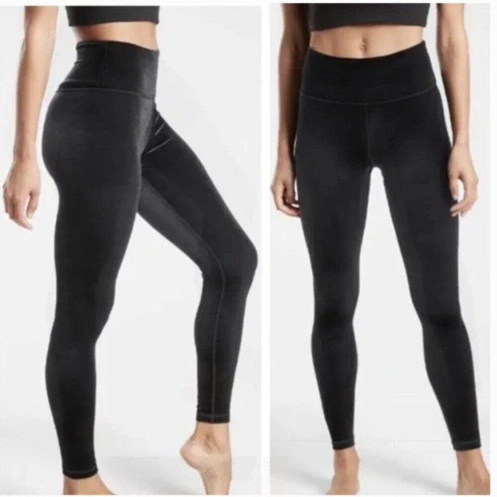 Athleta Elation High Rise Black Velvet Tight Size 2X